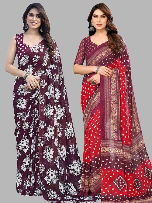 women pack of 2 casual wear combo sarees with blouse - 21445263 - Very Small Image - 1