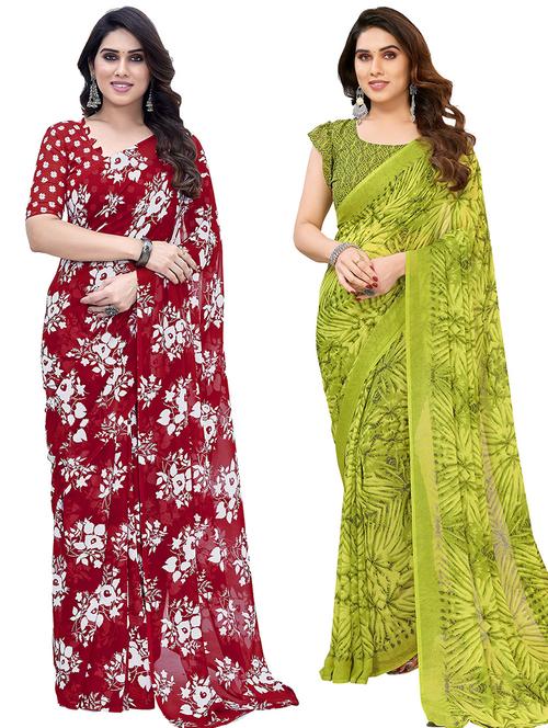 pack of 2 printed casual wear sarees with blouse - 21445264 - Very Small Image - 1