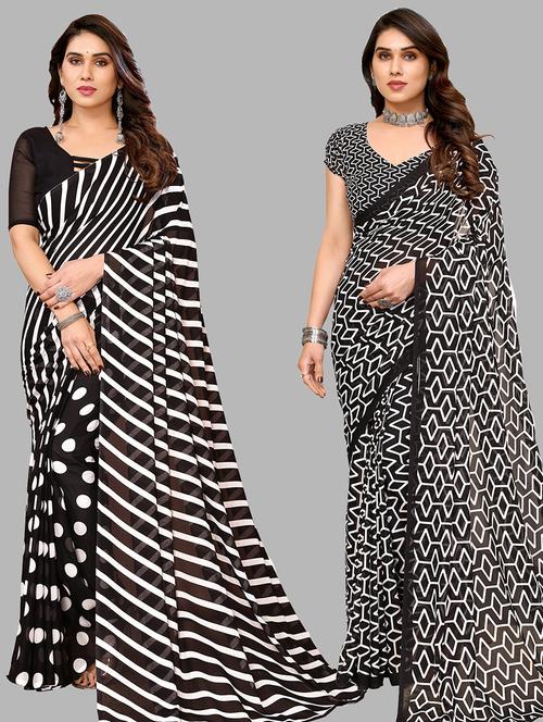 pack of 2 printed casual wear sarees with blouse - 21445265 - Very Small Image - 1