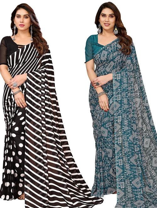 pack of 2 casual wear sarees with blouse - 21445269 - Very Small Image - 1