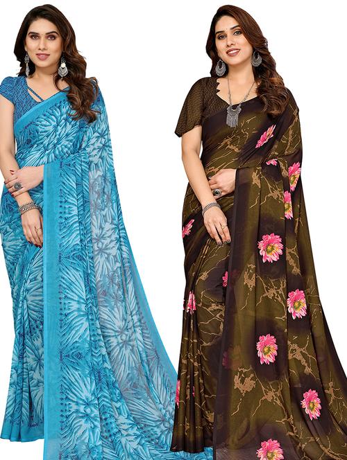 pack of 2 casual wear sarees with blouse - 21445271 - Very Small Image - 1