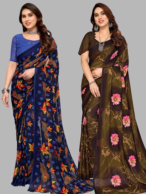 women pack of 2 casual wear combo sarees with blouse - 21445273 - Very Small Image - 1