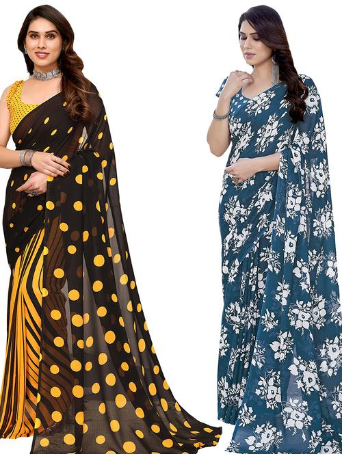 women pack of 2 casual wear combo sarees with blouse - 21445275 - Very Small Image - 1