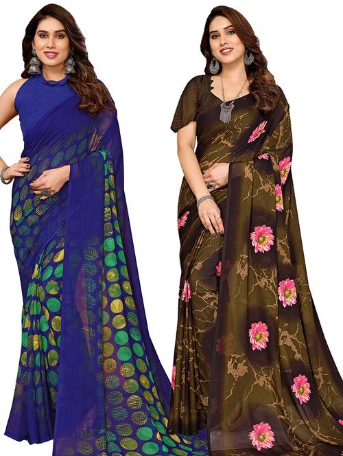 pack of 2 printed casual wear sarees with blouse - 21445278 - Very Small Image - 1