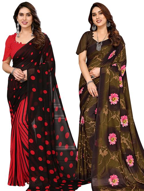 pack of 2 printed casual wear saree with blouse - 21445279 - Very Small Image - 1