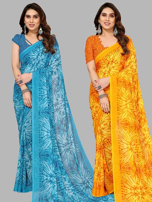 women pack of 2 casual wear combo sarees with blouse - 21445280 - Very Small Image - 1
