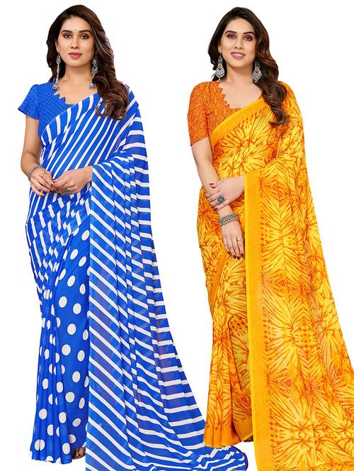 women pack of 2 casual wear combo sarees with blouse - 21445281 - Very Small Image - 1