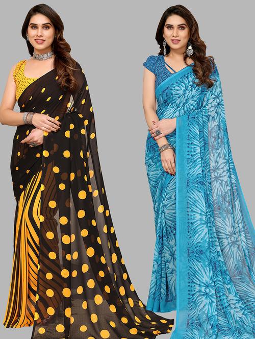 women pack of 2 casual wear combo sarees with blouse - 21445282 - Very Small Image - 1