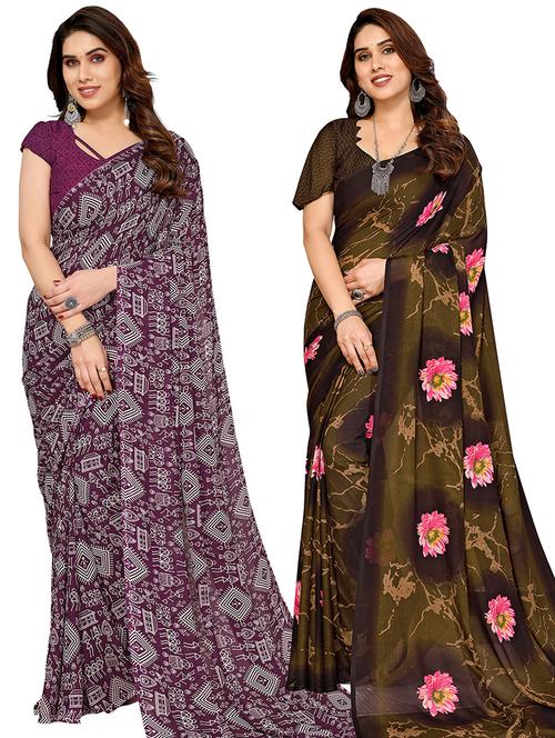 women pack of 2 casual wear combo sarees with blouse - 21445283 - Very Small Image - 1