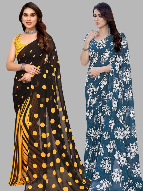 pack of 2 printed casual wear sarees with blouse - 21445285 - Very Small Image - 1