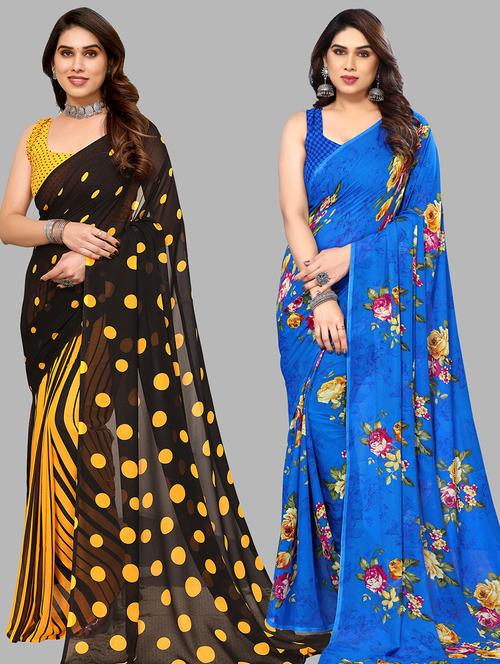 women pack of 2 casual wear combo sarees with blouse - 21445287 - Very Small Image - 1