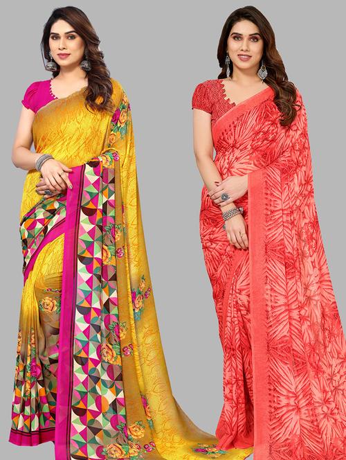 pack of 2 casual wear combo sarees with blouse - 21445295 - Very Small Image - 1
