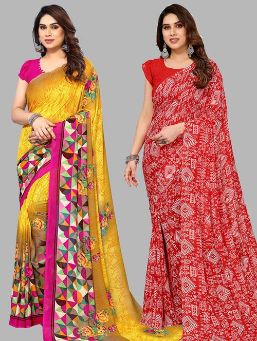 pack of 2 casual wear combo sarees with blouse - 21445296 - Very Small Image - 1