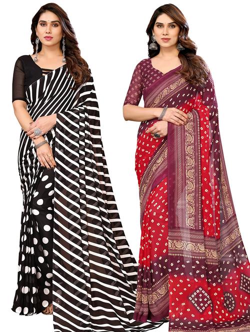 pack of 2 casual wear combo sarees with blouse - 21445297 - Very Small Image - 1