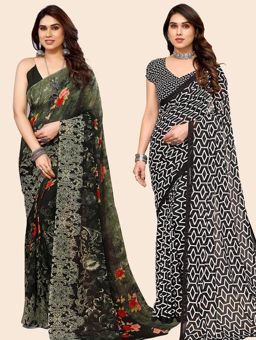 pack of 2 casual wear combo sarees with blouse - 21445299 - Very Small Image - 1