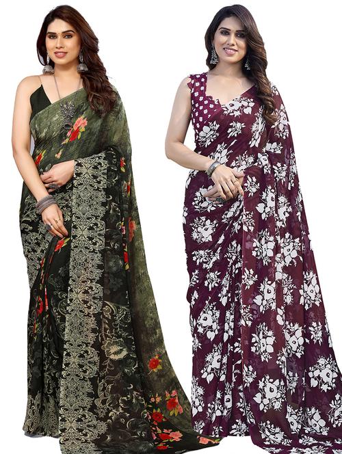 pack of 2 casual wear combo sarees with blouse - 21445300 - Very Small Image - 1