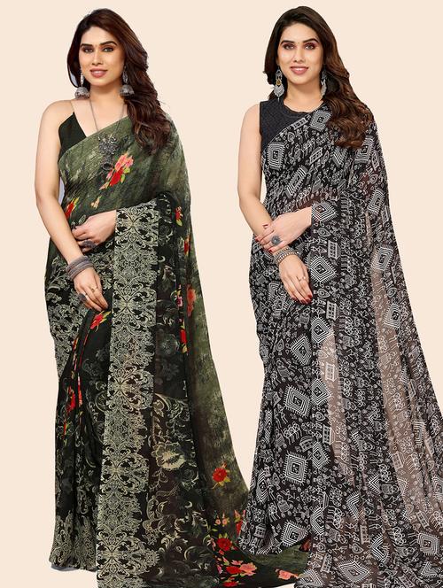 pack of 2 casual wear combo sarees with blouse - 21445302 - Very Small Image - 1