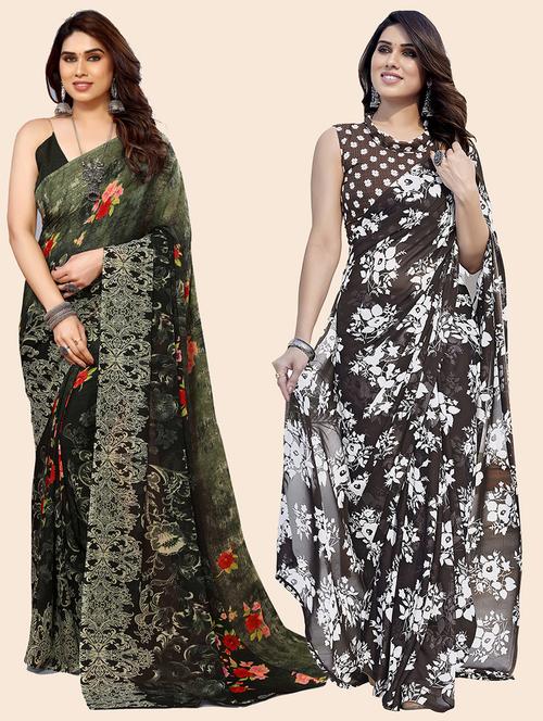 pack of 2 casual wear combo sarees with blouse - 21445303 - Very Small Image - 1