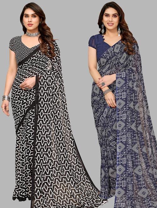 pack of 2 casual wear combo sarees with blouse - 21445304 - Very Small Image - 1