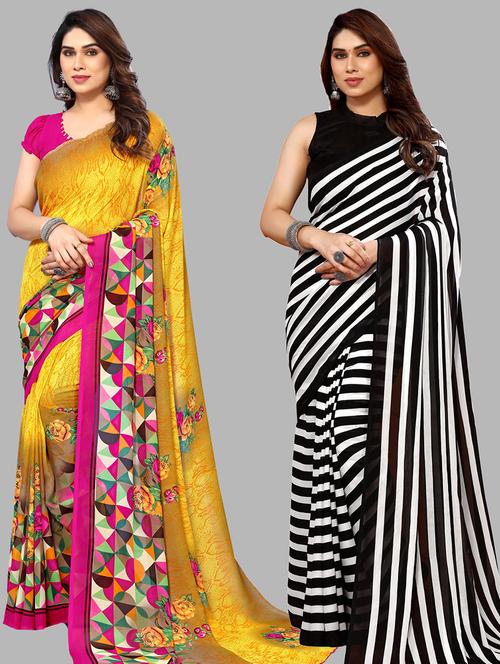 pack of 2 casual wear combo sarees with blouse - 21445306 - Very Small Image - 1