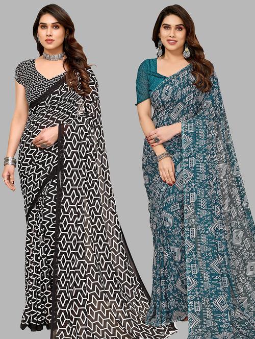 pack of 2 casual wear combo sarees with blouse - 21445312 - Very Small Image - 1