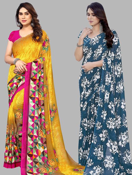 pack of 2 casual wear combo sarees with blouse - 21445313 - Very Small Image - 1