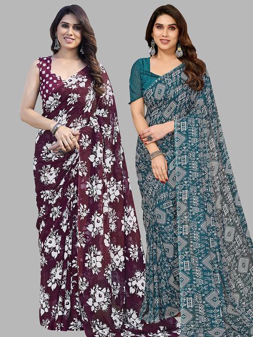 pack of 2 casual wear combo sarees with blouse - 21445314 - Very Small Image - 1