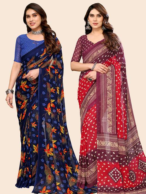 pack of 2 casual wear combo sarees with blouse - 21445317 - Very Small Image - 1