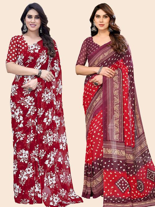 pack of 2 casual wear combo sarees with blouse - 21445318 - Very Small Image - 1