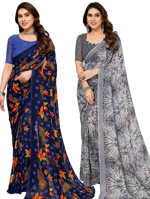 pack of 2 casual wear combo sarees with blouse - 21445319 - Very Small Image - 1