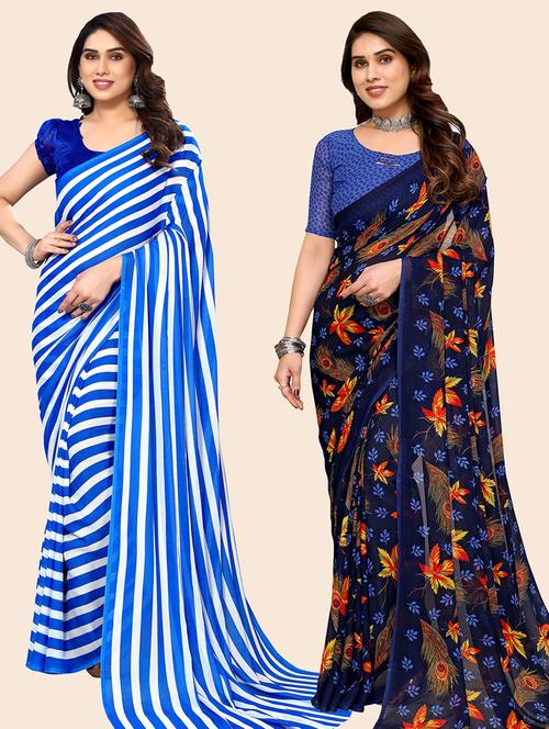 pack of 2 casual wear combo sarees with blouse - 21445321 - Very Small Image - 1