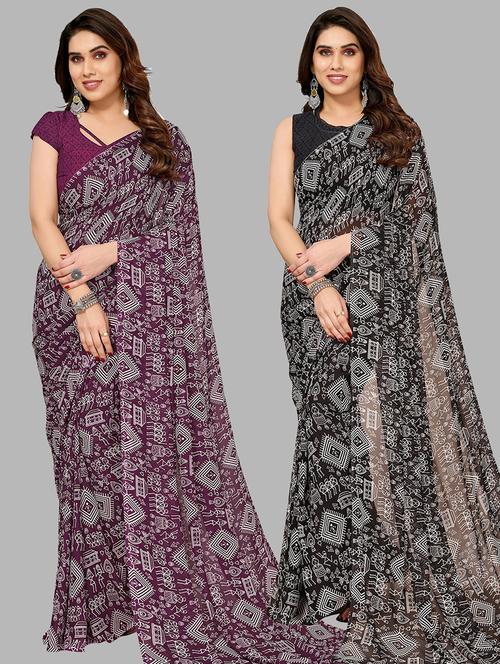 pack of 2 casual wear combo sarees with blouse - 21445322 - Very Small Image - 1