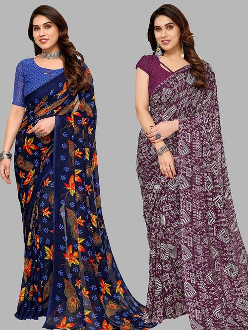 pack of 2 casual wear combo sarees with blouse - 21445323 - Very Small Image - 1