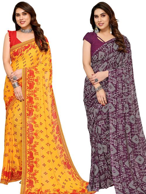 pack of 2 casual wear combo sarees with blouse - 21445327 - Very Small Image - 1