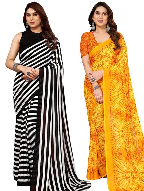 pack of 2 casual wear combo sarees with blouse - 21445332 - Very Small Image - 1