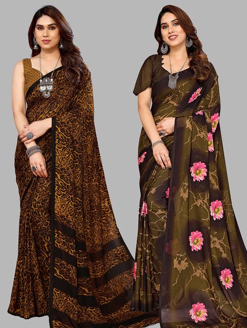 pack of 2 casual wear combo sarees with blouse - 21445333 - Very Small Image - 1