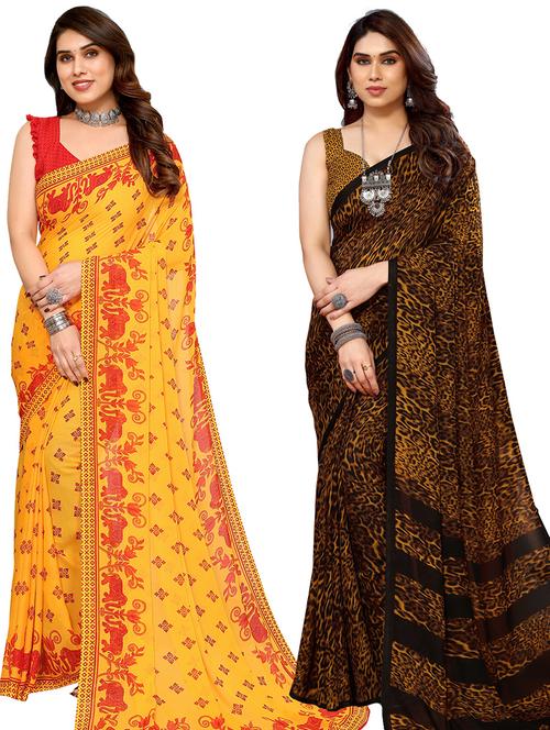 pack of 2 casual wear combo sarees with blouse - 21445334 - Very Small Image - 1