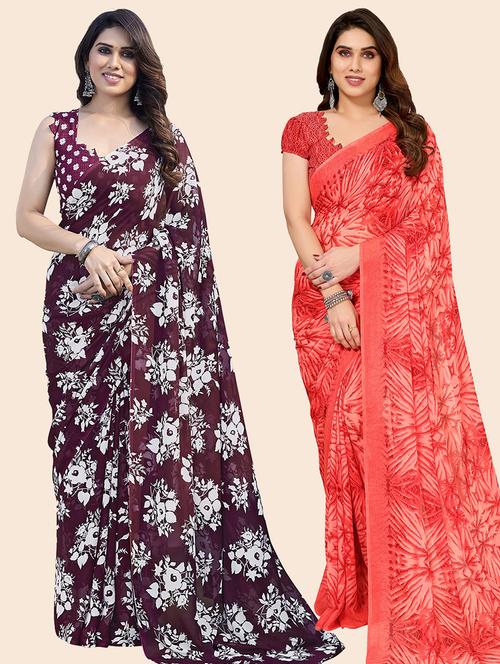 pack of 2 casual wear combo sarees with blouse - 21445336 - Very Small Image - 1