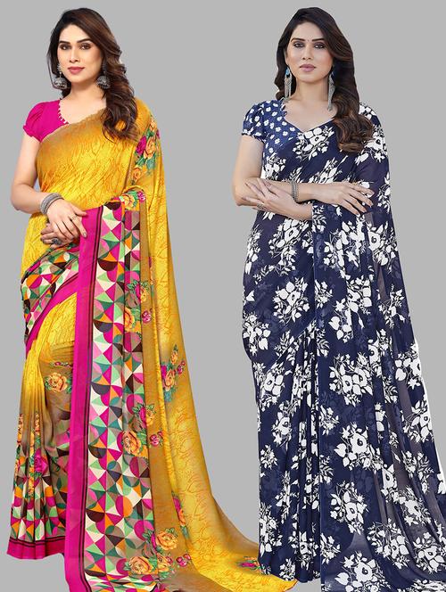 pack of 2 casual wear combo sarees with blouse - 21445337 - Very Small Image - 1