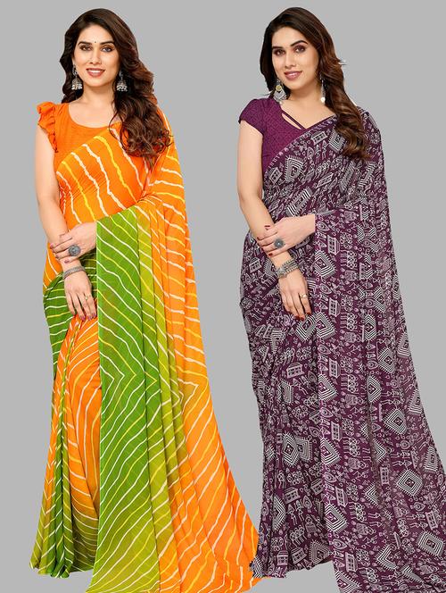 pack of 2 casual wear combo sarees with blouse - 21445338 - Very Small Image - 1