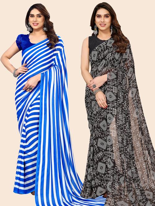pack of 2 casual wear combo sarees with blouse - 21445340 - Very Small Image - 1