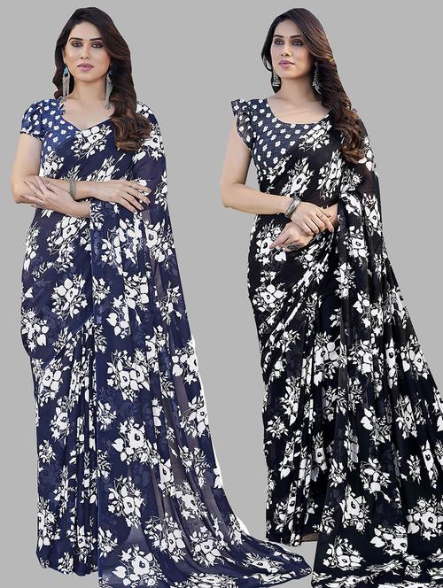pack of 2 casual wear combo sarees with blouse - 21445341 - Very Small Image - 1