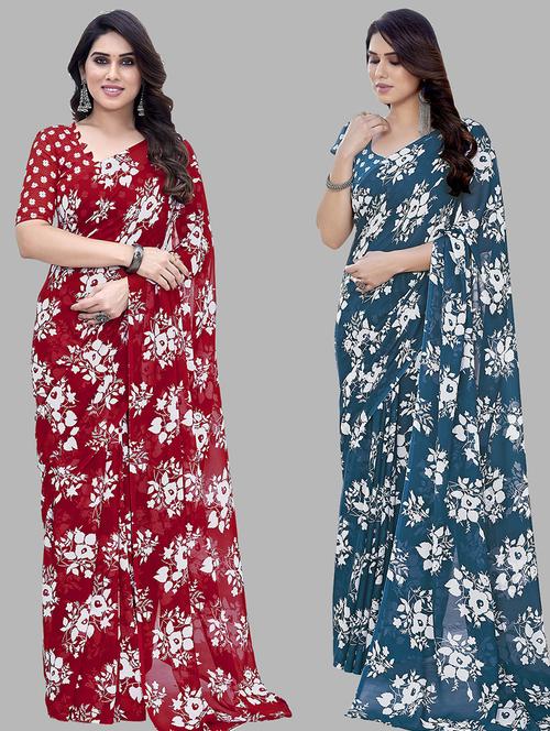 pack of 2 casual wear combo sarees with blouse - 21445343 - Very Small Image - 1