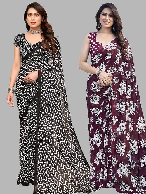pack of 2 casual wear combo sarees with blouse - 21445344 - Very Small Image - 1