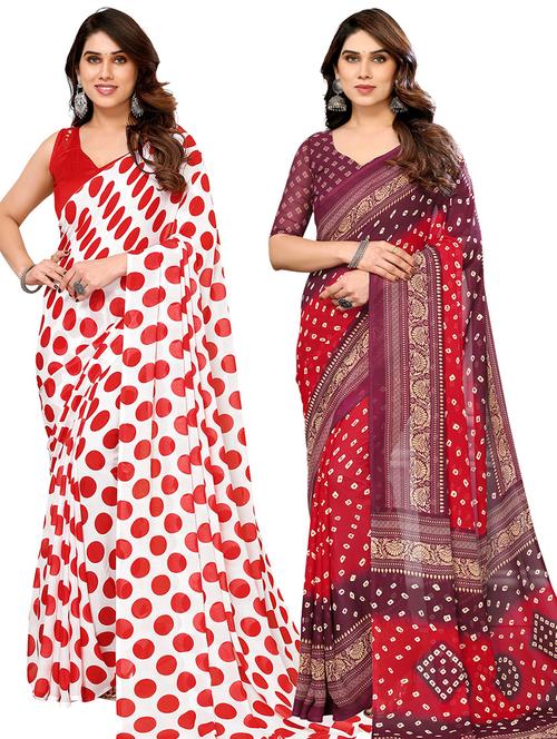 pack of 2 casual wear combo sarees with blouse - 21445345 - Very Small Image - 1