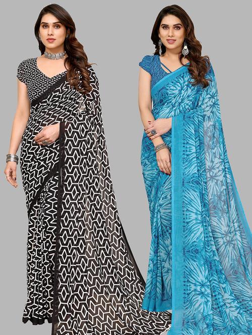pack of 2 casual wear combo sarees with blouse - 21445346 - Very Small Image - 1