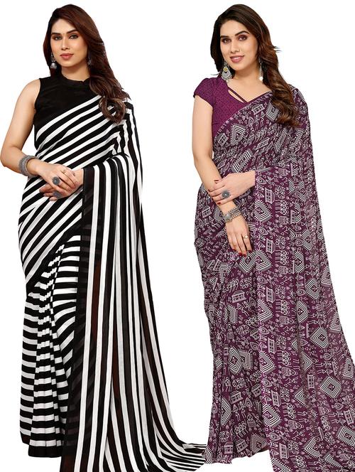 pack of 2 casual wear combo sarees with blouse - 21445349 - Very Small Image - 1