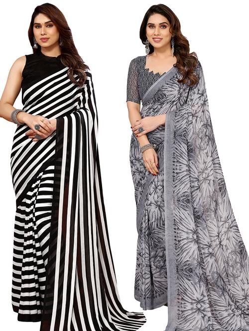 pack of 2 casual wear combo sarees with blouse - 21445350 - Very Small Image - 1