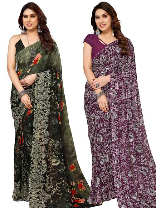 pack of 2 casual wear combo sarees with blouse - 21445352 - Very Small Image - 1
