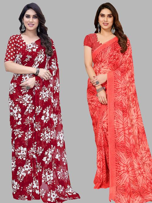 pack of 2 casual wear combo sarees with blouse - 21445353 - Very Small Image - 1
